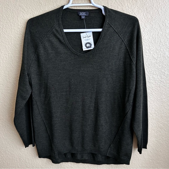 Lord & Taylor Olive Scoop Neck Merino Wool Sweater - Picture 2 of 8